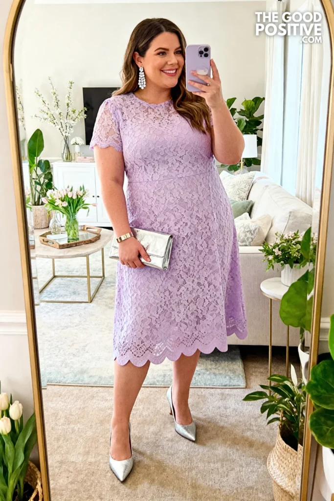 Plus Size Scalloped Hem Lace Easter Dress