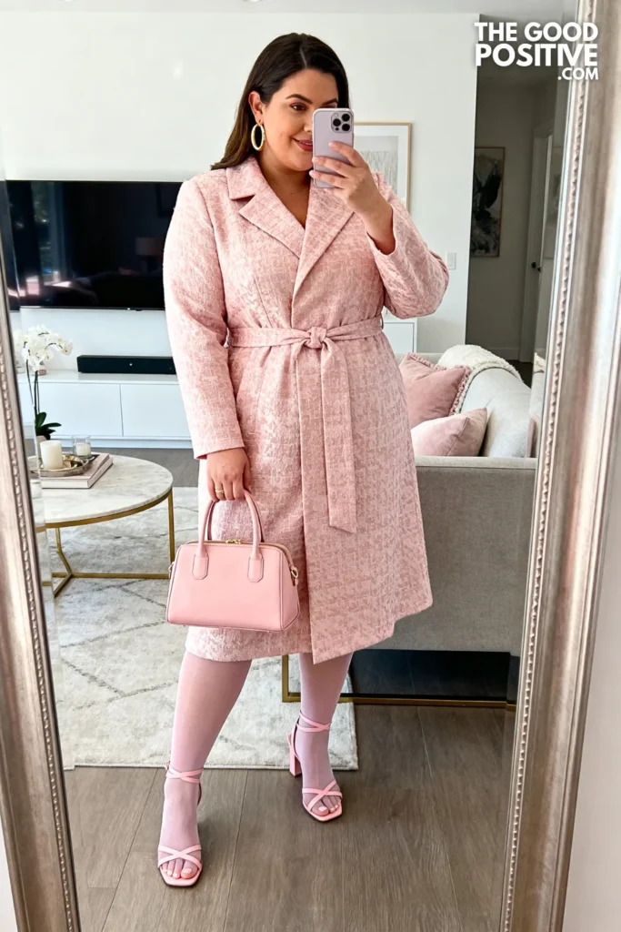 Plus Size Soft Pink Jacquard Coatdress Church Outfit