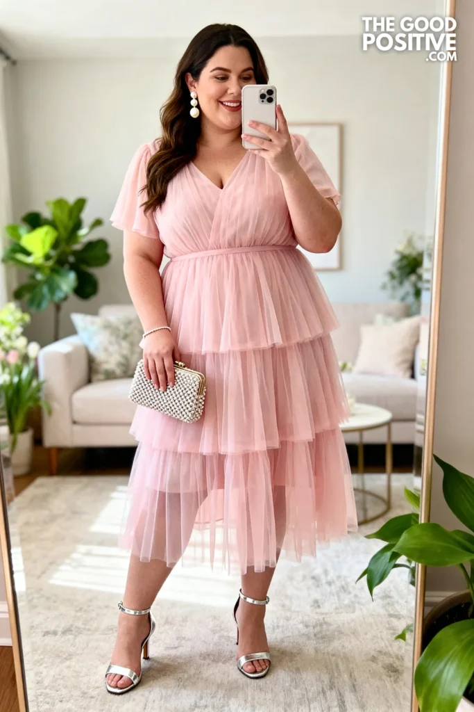 Plus Size Square Neck Tulle Layered Easter Dress