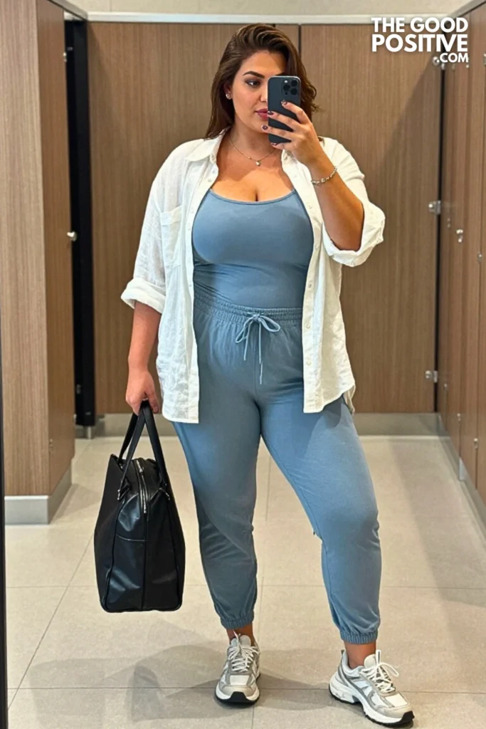 Plus Size Tencel Jogger Set With Oversized Button-Down Shirt Outfit