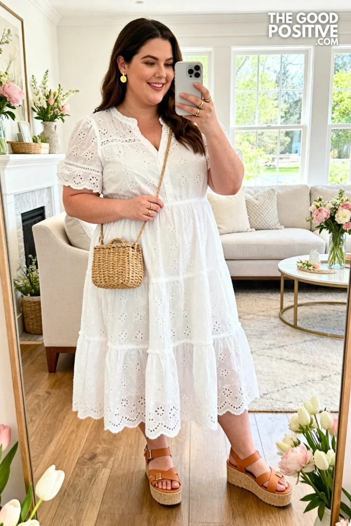 Plus Size Tiered Eyelet Cotton Easter Dress