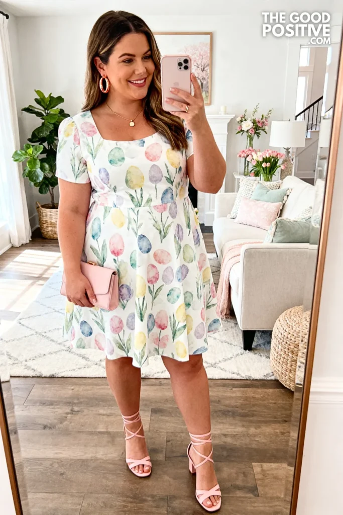 Plus Size Watercolor Floral Fit-and-Flare Easter Dress