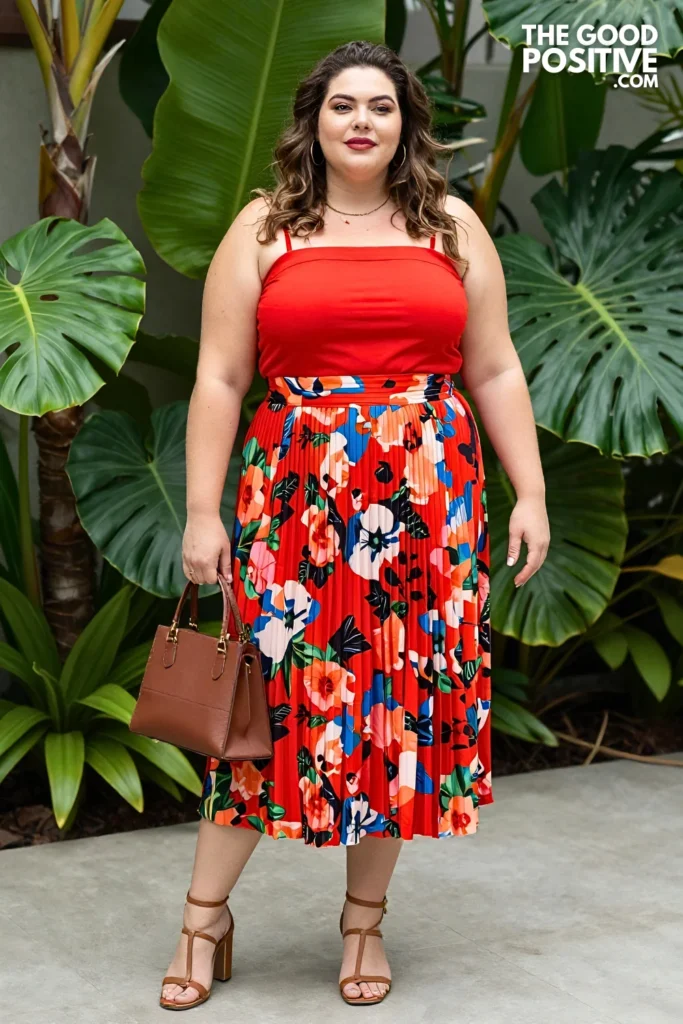 Plus Size Bandeau Top With High-Waist Pleated Midi Skirt Outfit