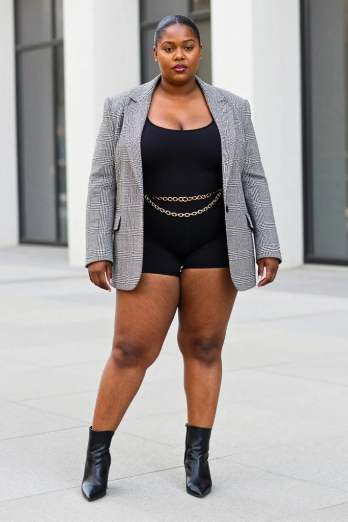 Plus Size Blazer and Biker Shorts Baddie Outfit