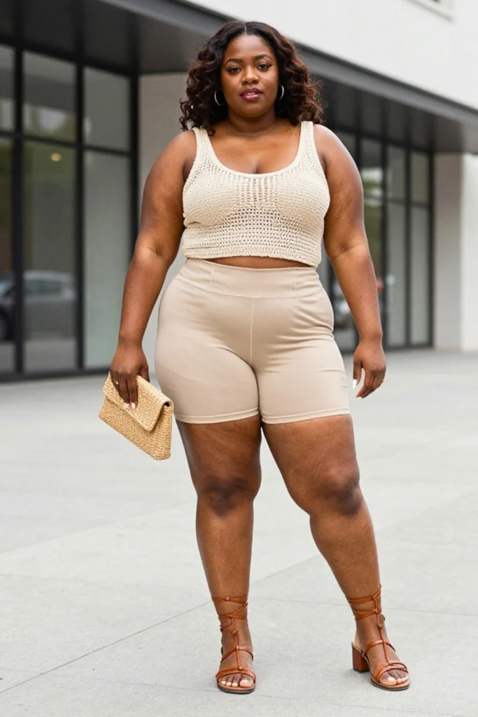 Plus Size Crochet Tank and Biker Shorts Outfit