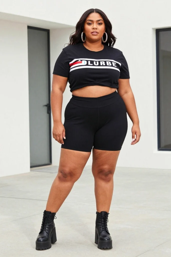 Plus Size Cropped Graphic Tee and Biker Shorts Concert Outfit
