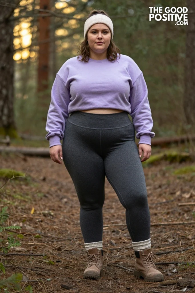 Plus Size Cropped Sweatshirt & High-Rise Thermal Leggings Outfit