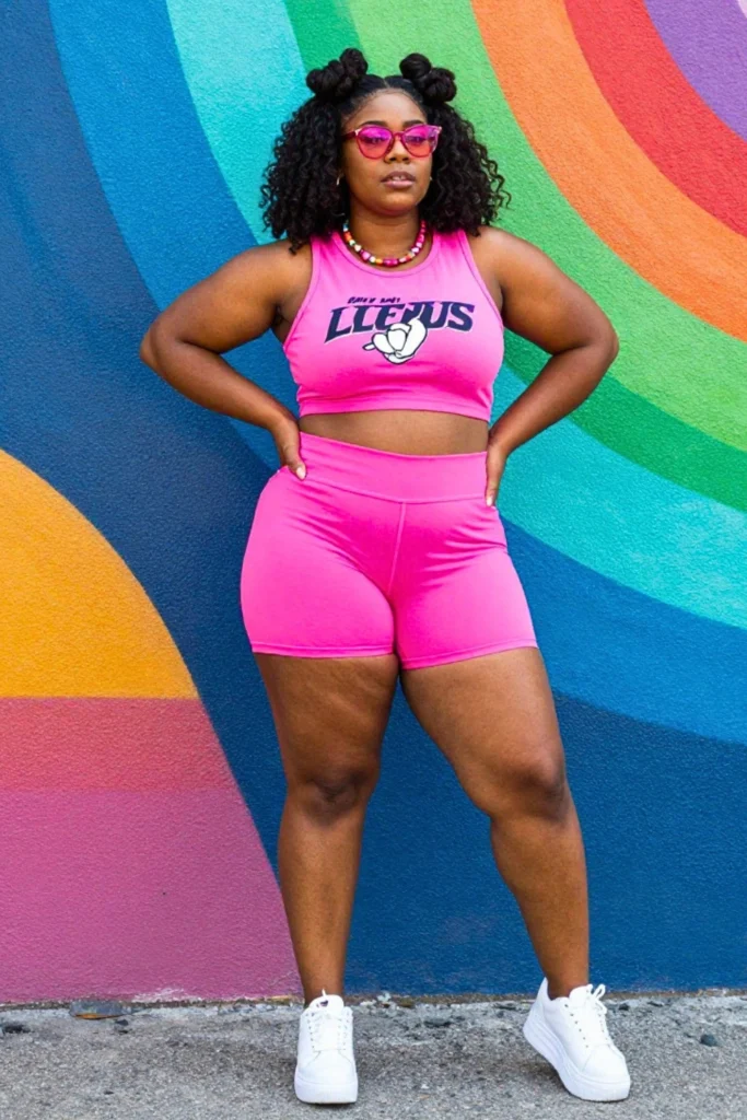 Plus Size Graphic Crop and Biker Shorts Colorful Outfit