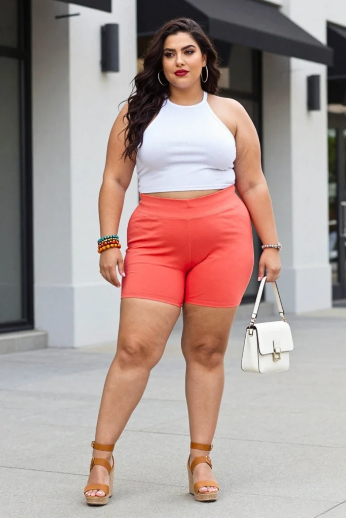 Plus Size Halter Top and Biker Shorts Cute Outfit