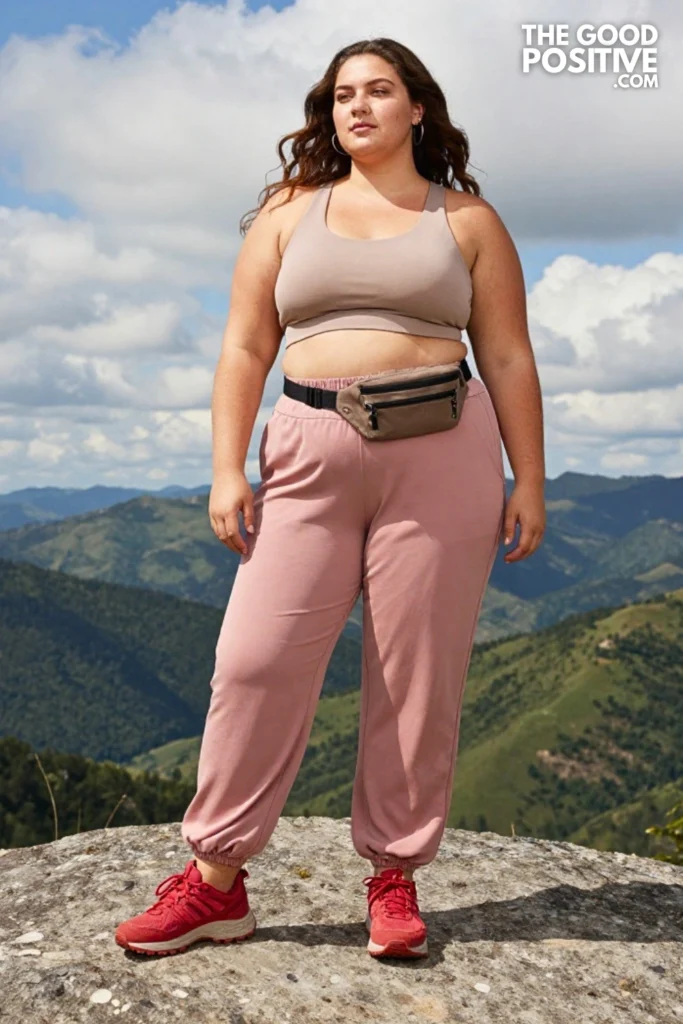 Plus Size Longline Sports Bra & Wide-Leg Jogger Pants Outfit