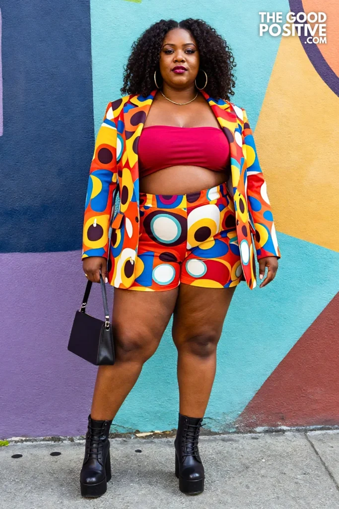 Plus Size Matching Co-Ord Shorts Set with Printed Blazer Summer Concert Outfit