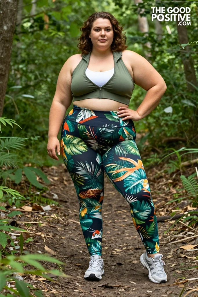 Plus Size Moisture-Wicking Printed Leggings & Zip-Up Crop Jacket Outfit