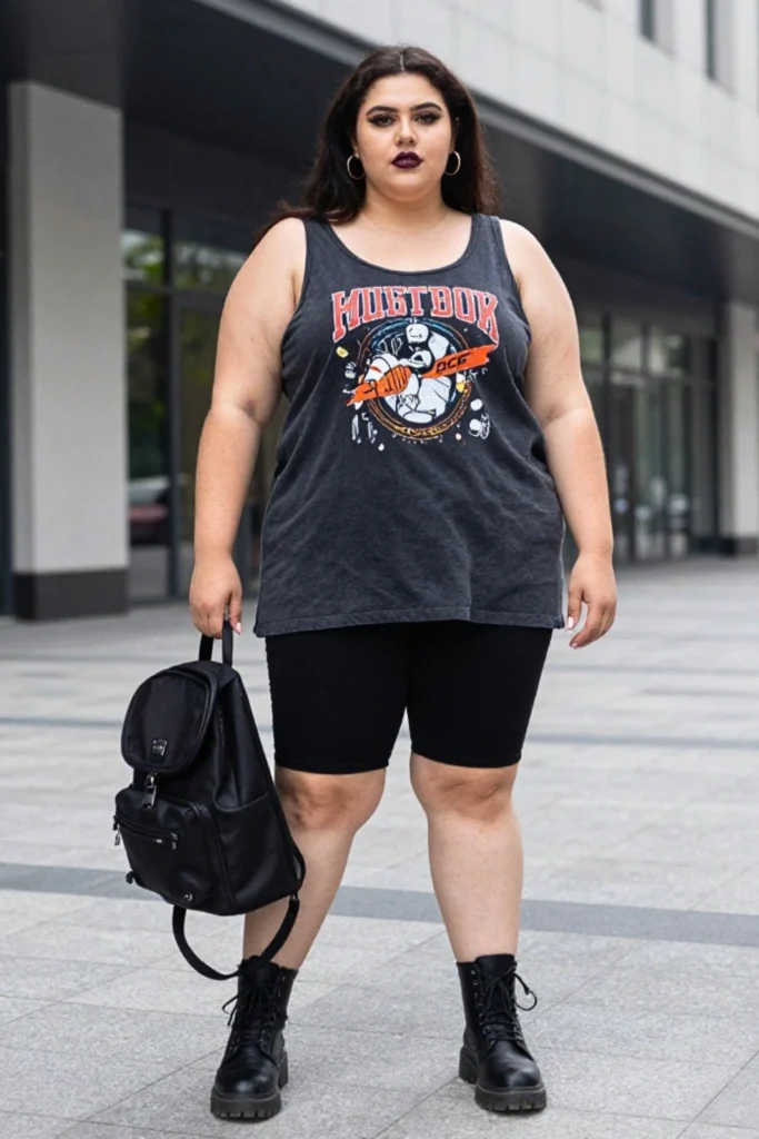 Plus Size Oversized Band Tank and Biker Shorts Baddie Outfit