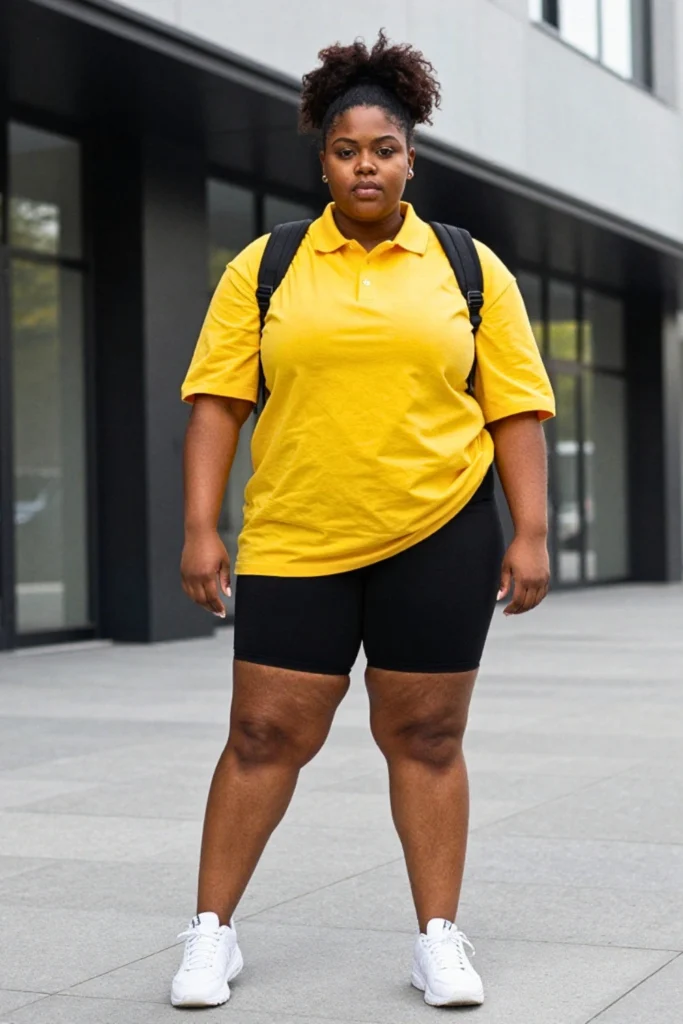 Plus Size Polo Shirt and Biker Shorts Comfy Outfit