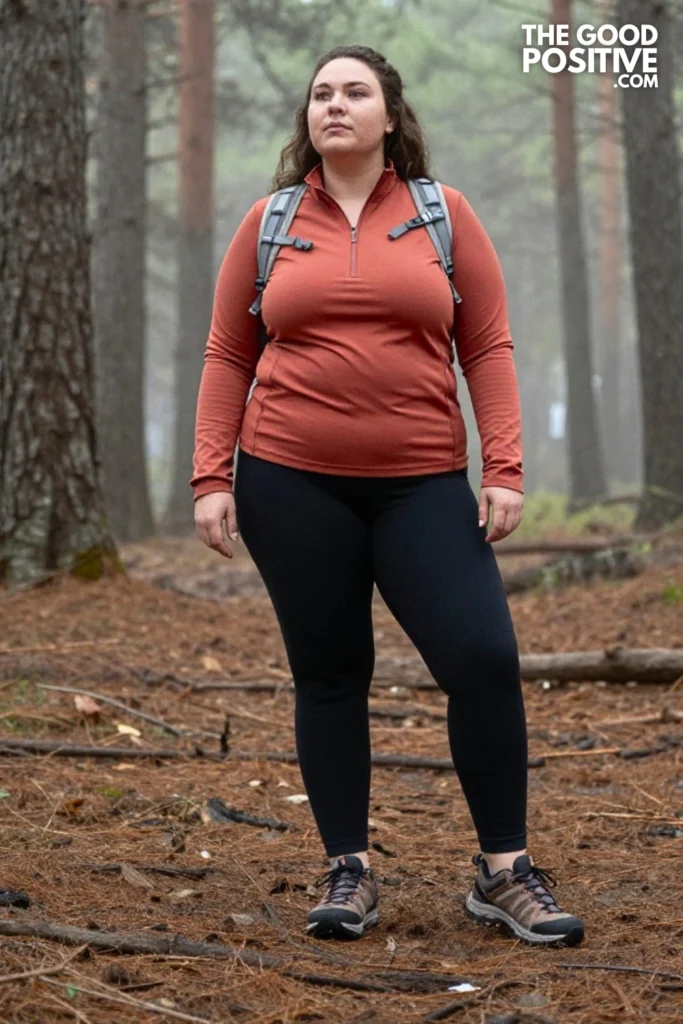 Plus Size Quarter-Zip Pullover & Stretch Hiking Leggings Outfit