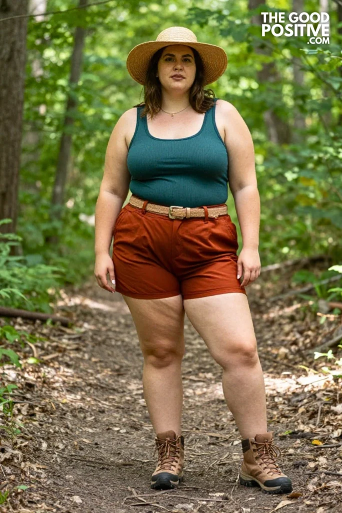 Plus Size Ribbed Tank & High-Rise Hiking Shorts With Belt Outfit