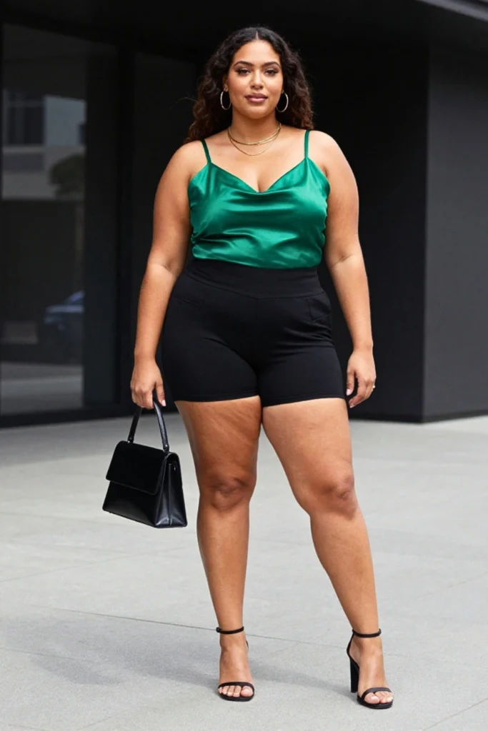 Plus Size Satin Cami and Biker Shorts Classy Outfit