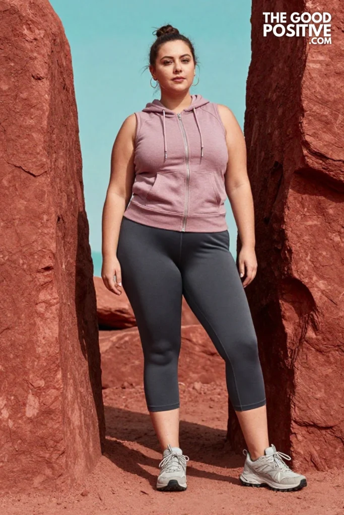 Plus Size Sleeveless Hoodie & Stretch Capri Leggings Outfit