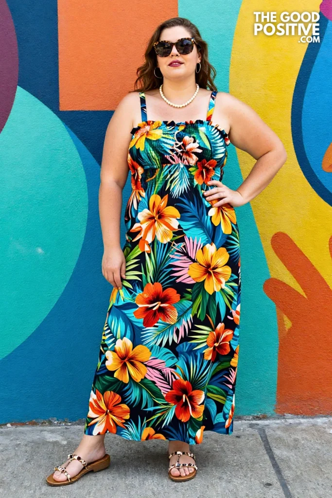 Plus Size Smocked Bodice Floral Maxi Dress Vacation Outfit