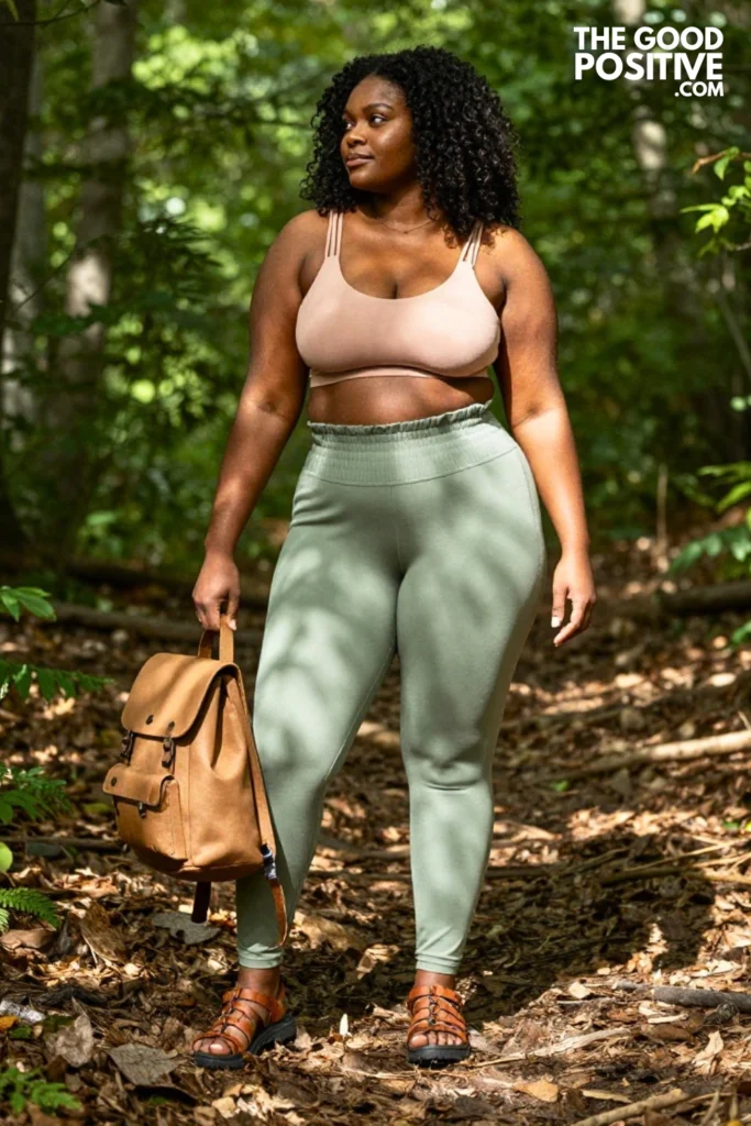 Plus Size Strappy Back Sports Top & Paperbag Waist Hiking Pants Outfit