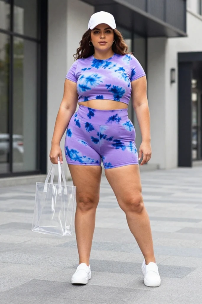 Plus Size Tie-Dye Matching Set Biker Shorts Outfit