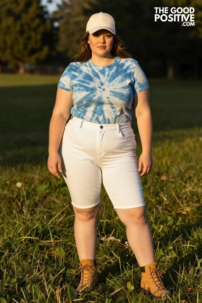 Plus Size Tie-Dye Moisture-Wicking Tee & Stretch Bermuda Shorts Outfit