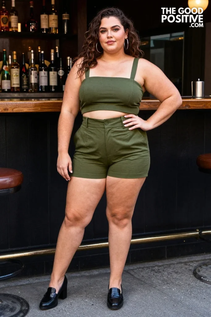 Plus Size Bandeau Top With High-Waist Tailored Bermuda Shorts Outfit