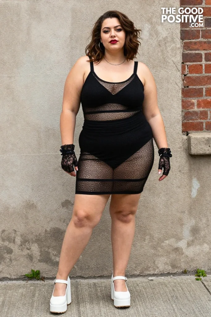 Plus Size Black Goth Mesh Layered Sundress Outfit