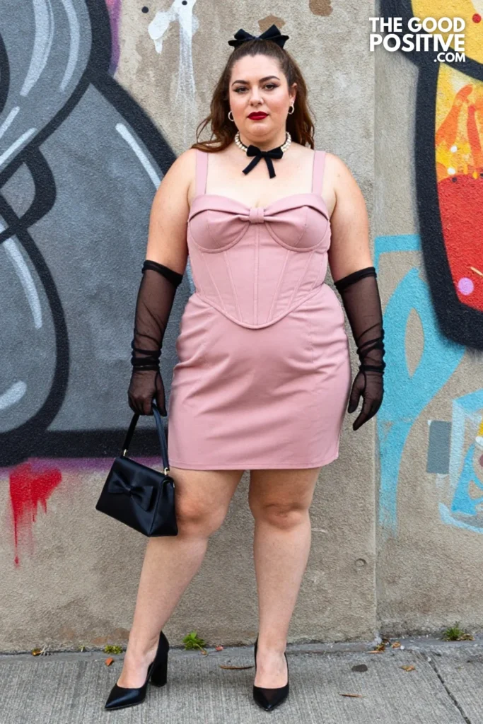 Plus Size Coquette Alt Bow Corset Dress With Sheer Gloves Outfit