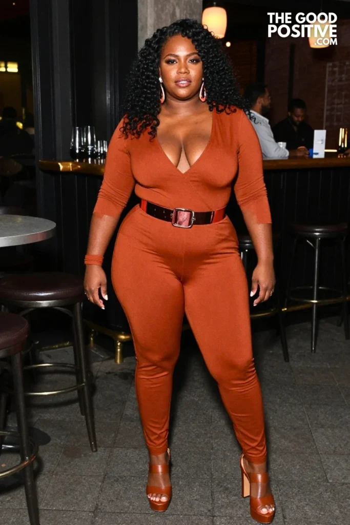 Plus Size Deep-V Fitted Jumpsuit With Statement Belt Outfit