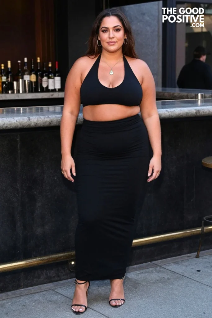 Plus Size Halter Neck Crop Top With High-Waist Maxi Skirt Outfit
