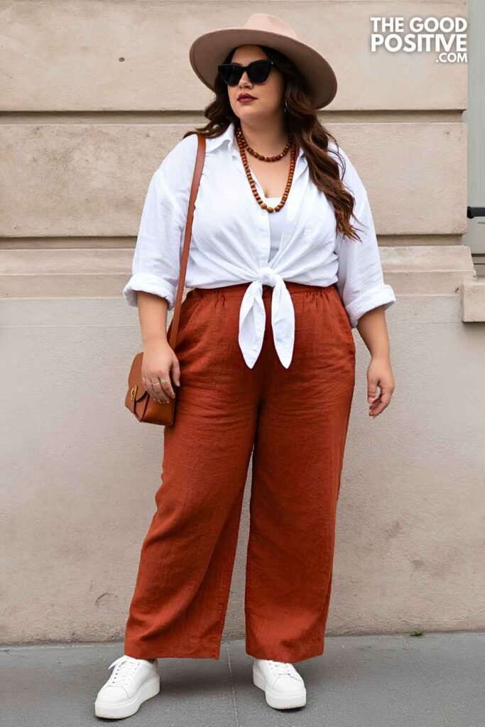 Plus Size Linen Trouser With Shirt Layer Effortless Summer Festival Travel Outfit