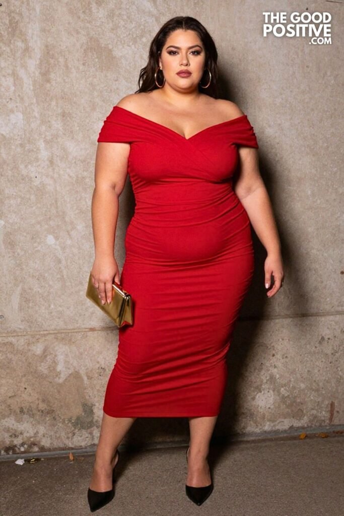 Plus Size Off-Shoulder Ruched Bandage Dress Outfit