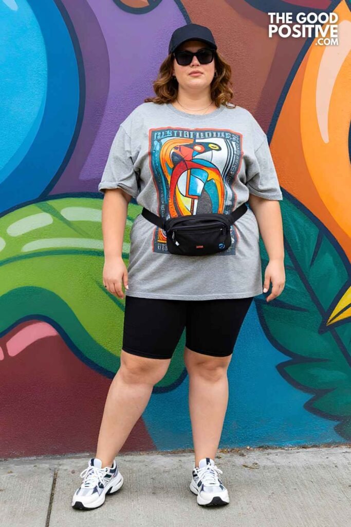 Plus Size Oversized Graphic Tee Dress With Bike Shorts Cozy Casual Travel Outfit