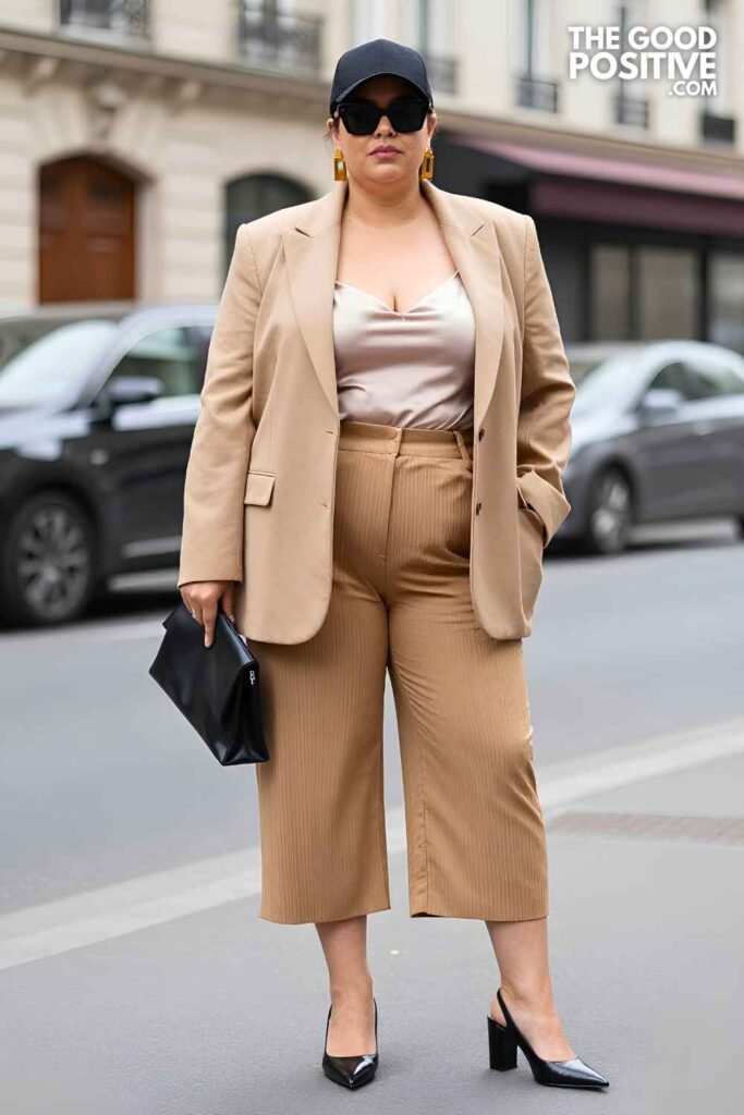 Plus Size Pleated Culottes With Structured Blazer Sophisticated City Break Outfit