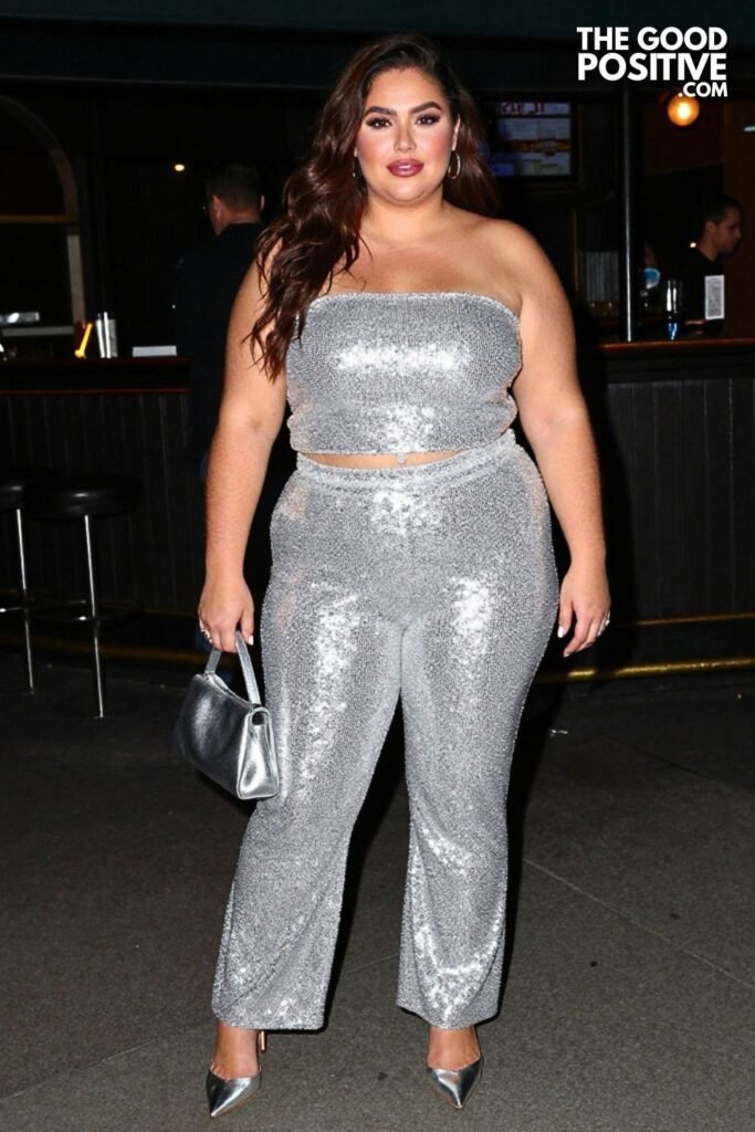 Plus Size Sequin Bralet Co-Ord With Matching Flared Trousers Outfit
