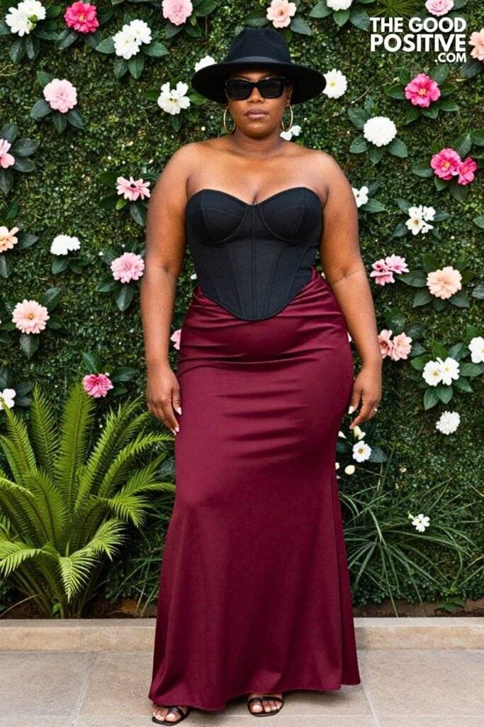 Plus Size Strapless Bustier Top With High-Waist Maxi Skirt Outfit
