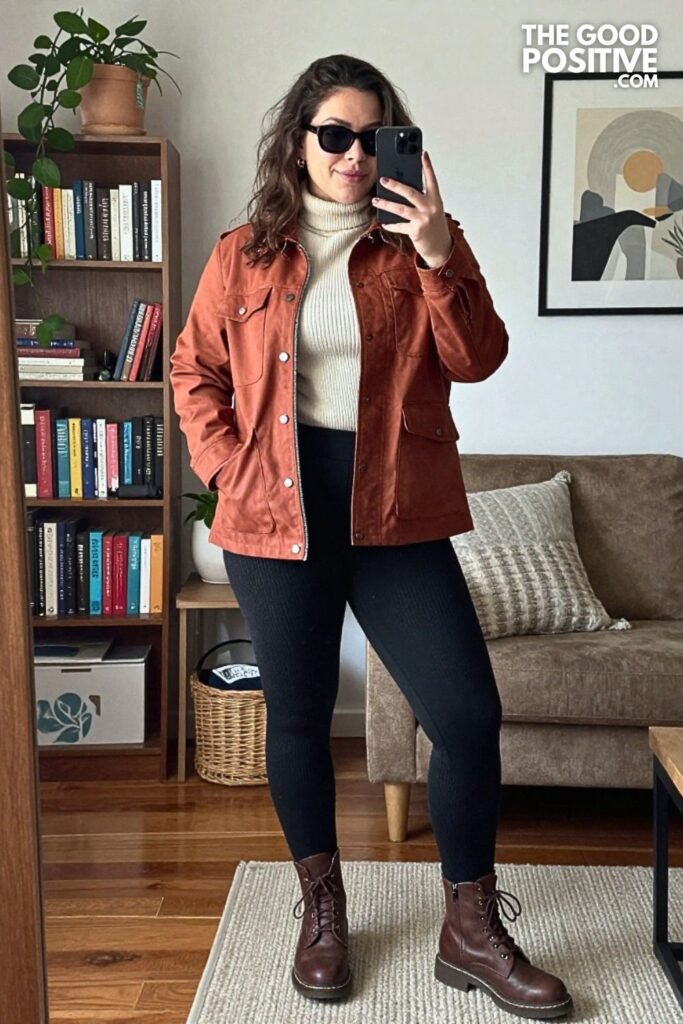 Barn Jacket, Ribbed Leggings and Combat Boots