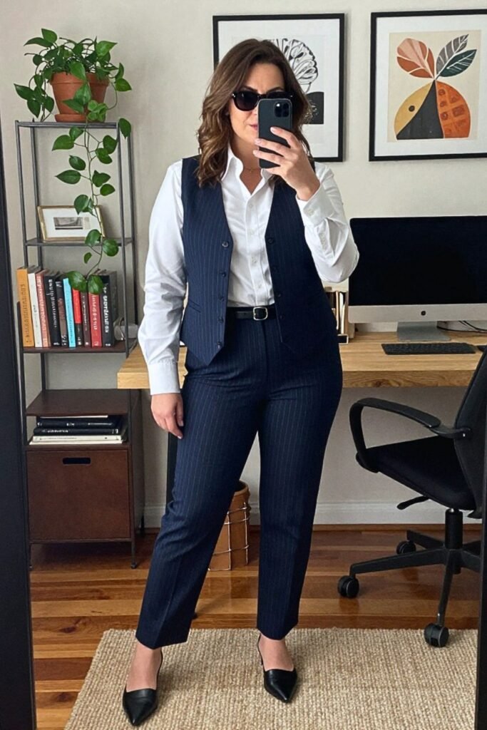 Business Formal Redefined: Pinstripe Vest Set with Tailored Trousers