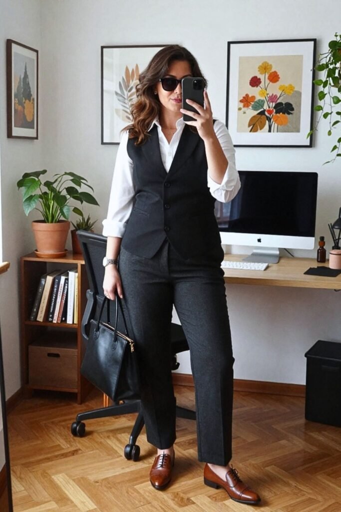 Structured Vest with Crisp Shirt and Trousers