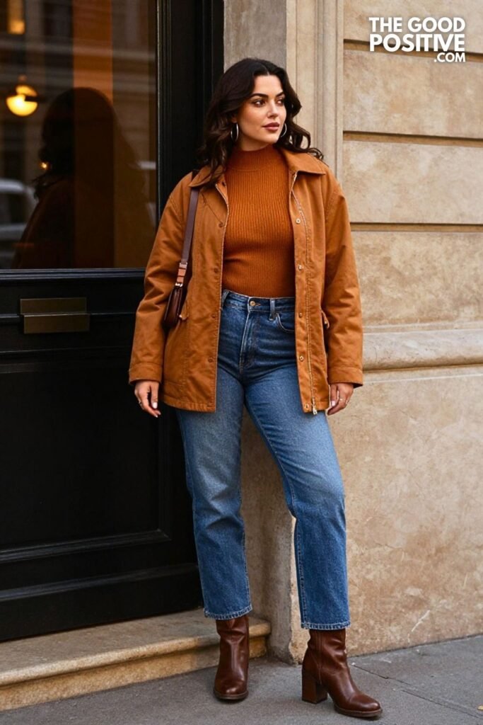 Cinnamon Barn Jacket with Coated Straight Jeans