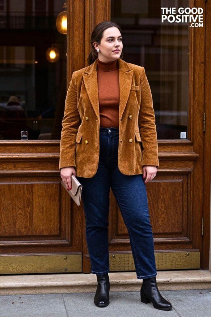 Cinnamon Corduroy Blazer with Pintuck Straight-Leg Jeans