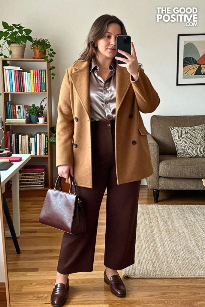 Cropped Trench Coat, Wide Trouser, and Loafers