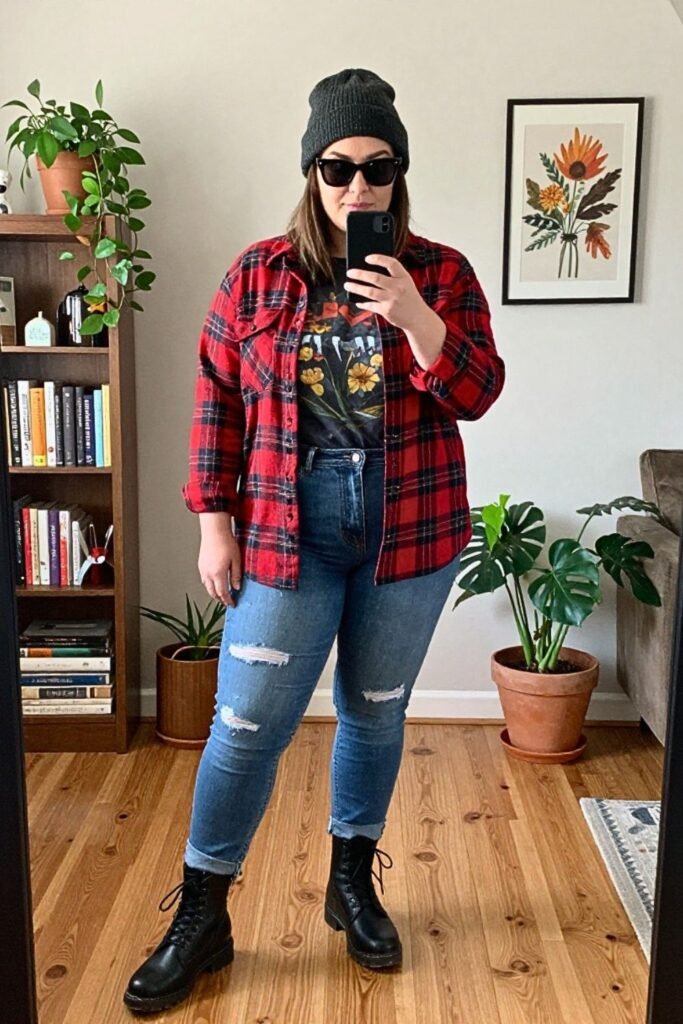 Layered Flannel, Distressed Jeans, and Combat Boots