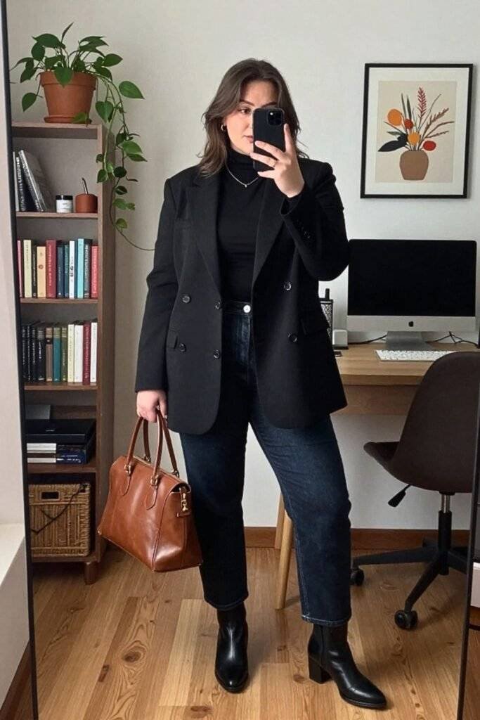 Oversized Blazer with Vintage Bag and Ankle Boots
