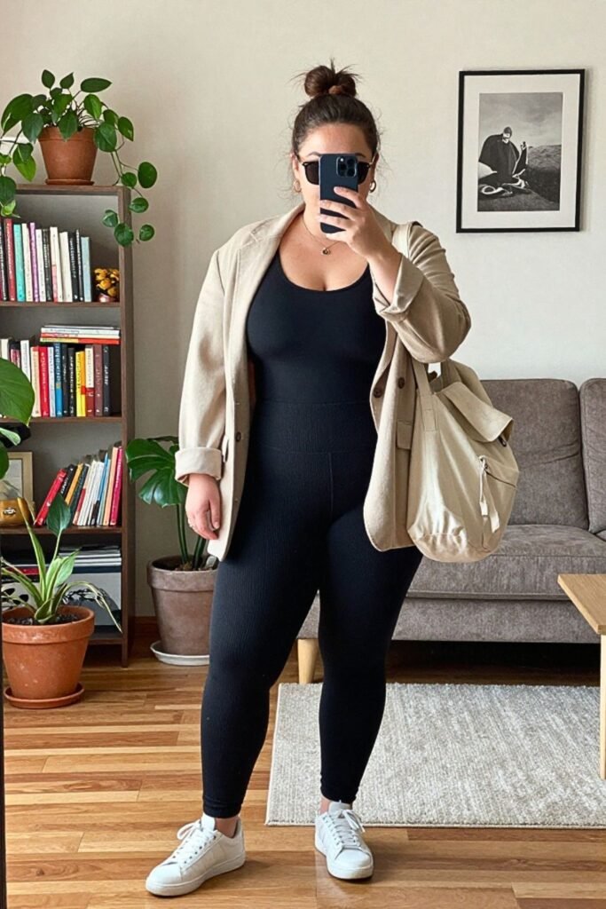 Oversized Blazer, Leggings, and Sneakers