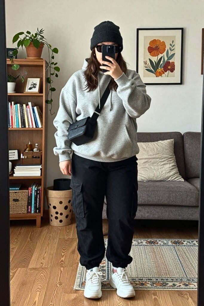 Oversized Hoodie, Cargo Pants, and Chunky Sneakers