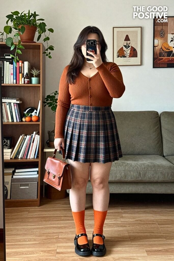 Plaid Mini Skirt, Mary Janes, and Colorful Socks