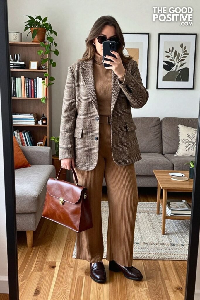 Plaid Wool Blazer, Pleated Trousers, and Leather Loafers