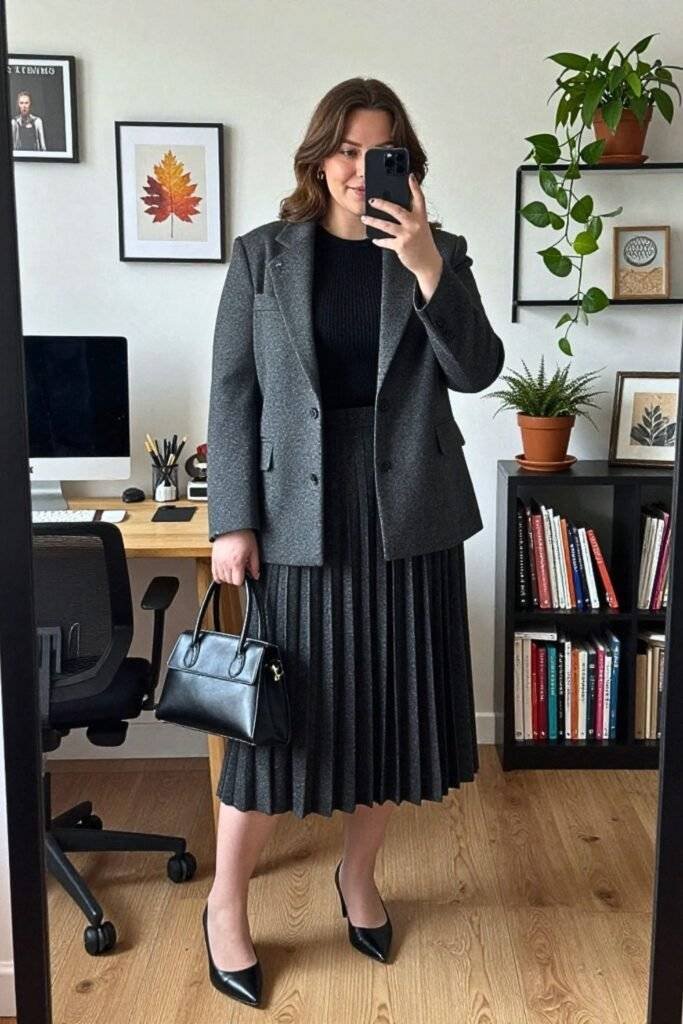Cropped Blazer with Matching Midi Skirt
